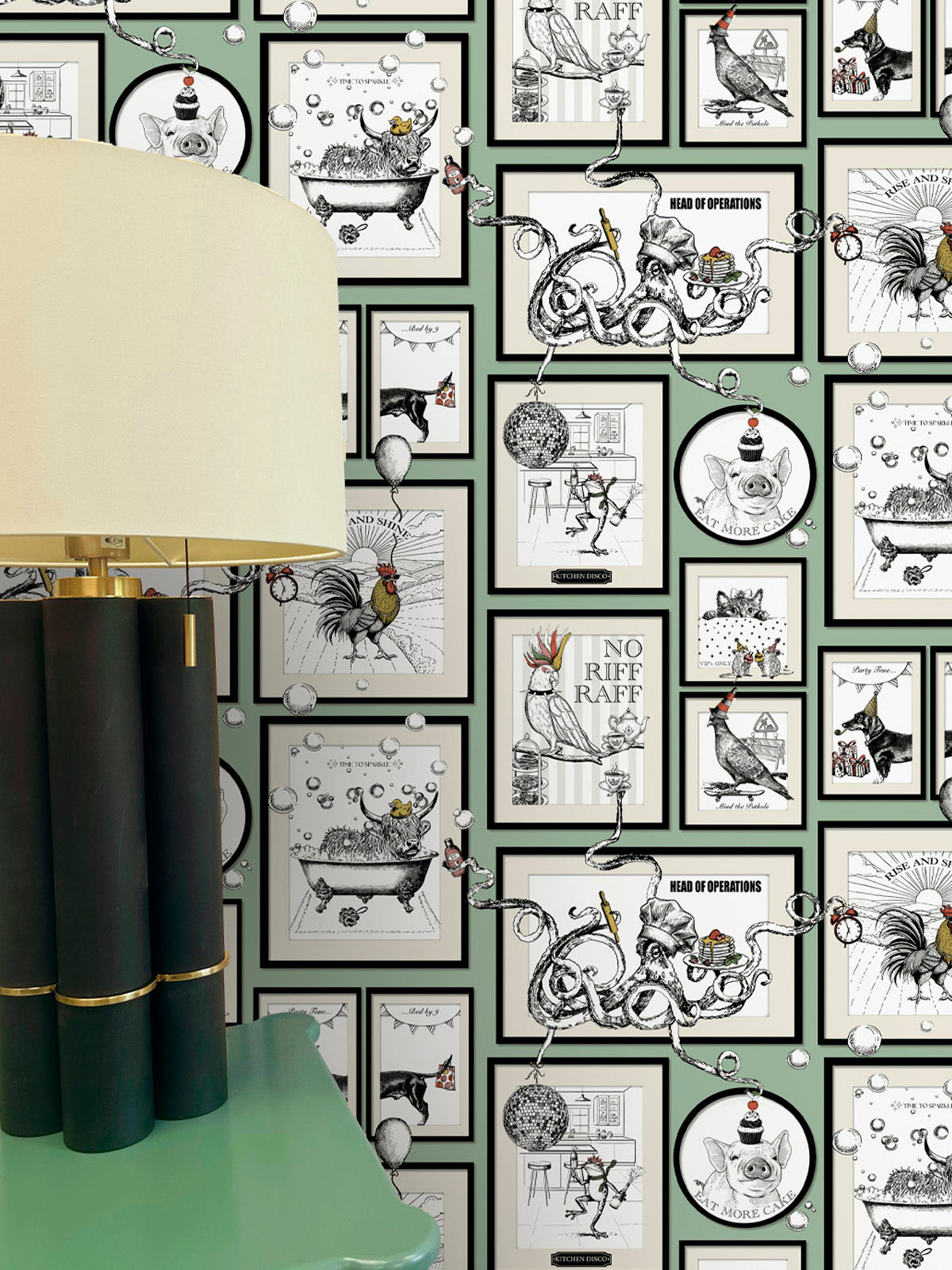 793 Mad House Sage Wallpaper by Belgravia - room