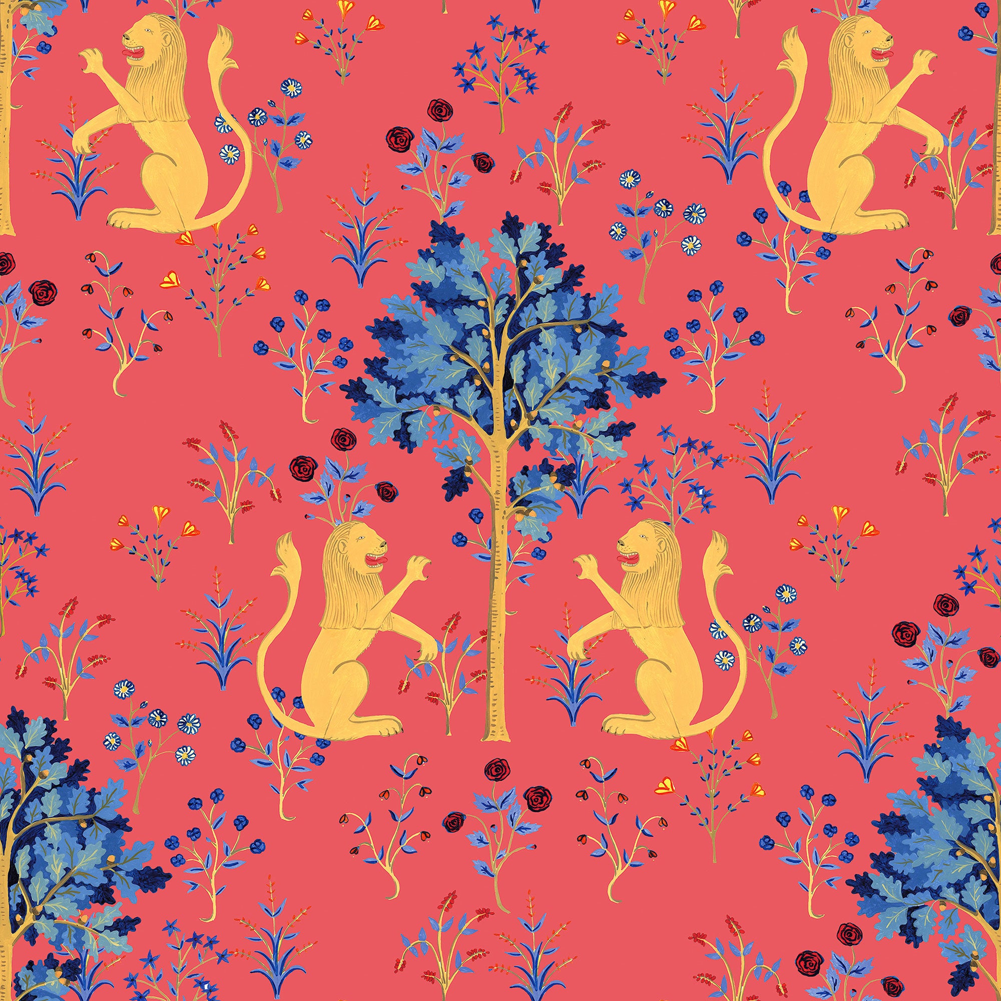 Medieval Tapestry Deep Coral 40th Anniversary Wallpaper by Coordonné