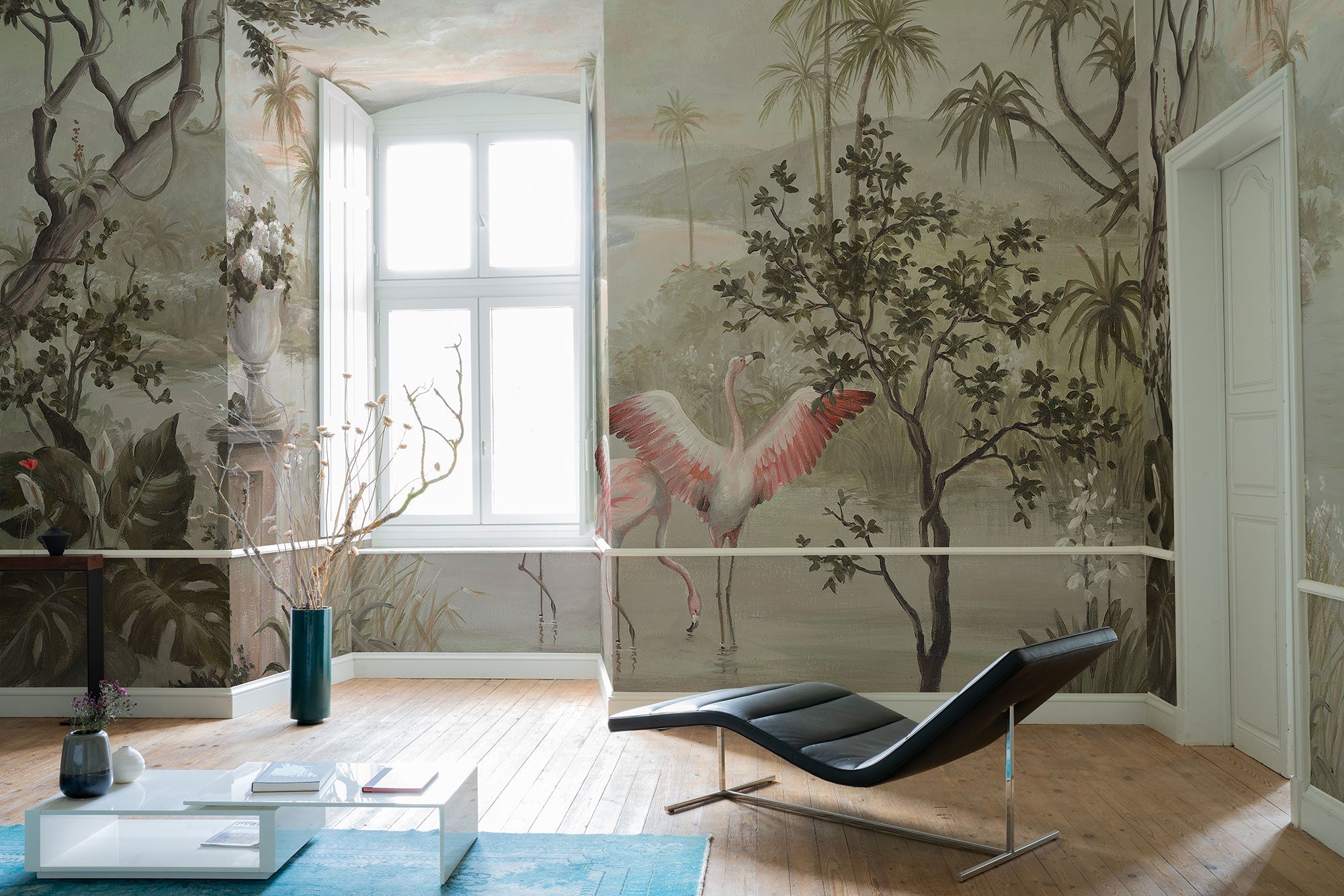 Paisaje Con Flamencos Nuevo mundo Mural by Coordonné