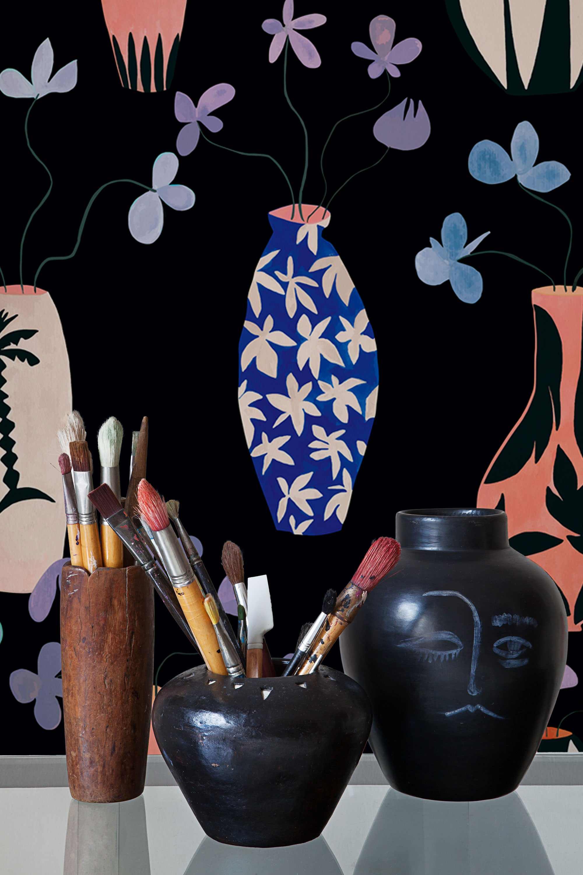 Vase of Paradise Charcoal 40th Anniversary Wallpaper by Coordonné