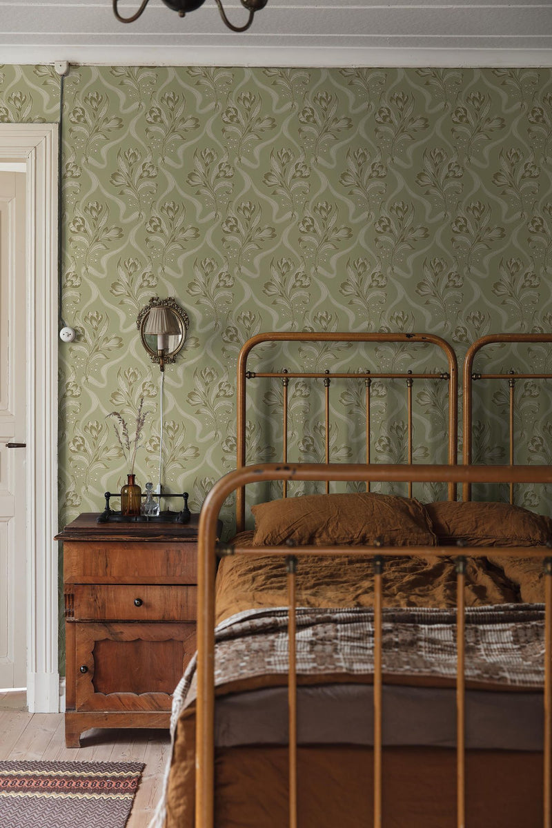8071 Jugendbukett Light Green Anno II Wallpaper by Boråstapeter