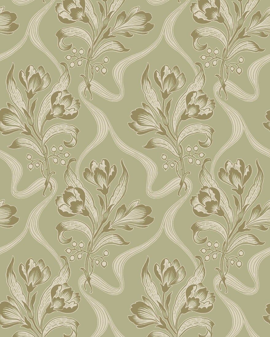 Jugendbukett Light Green Anno II Wallpaper by Boråstapeter