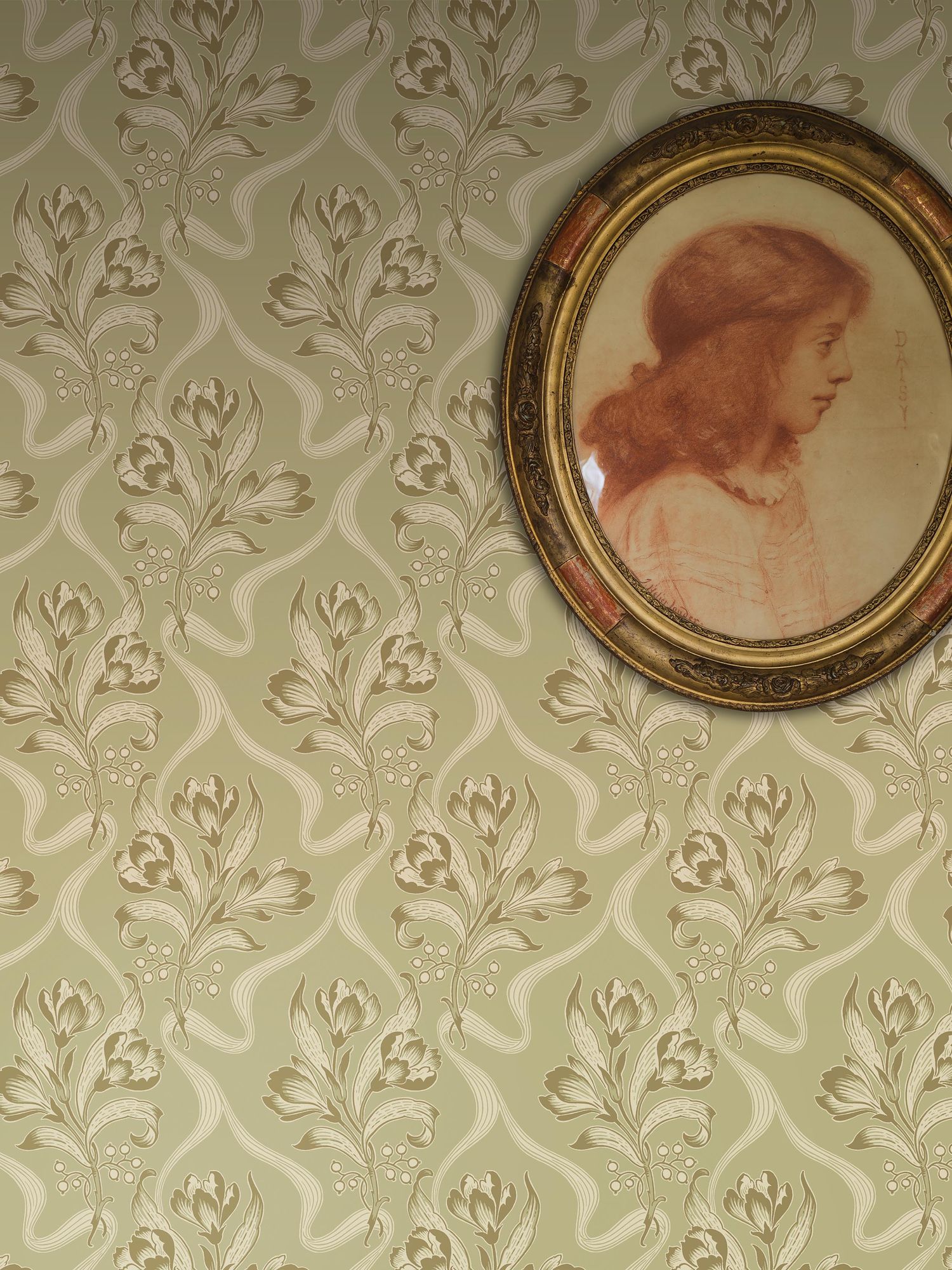 Jugendbukett Light Green Anno II Wallpaper by Boråstapeter