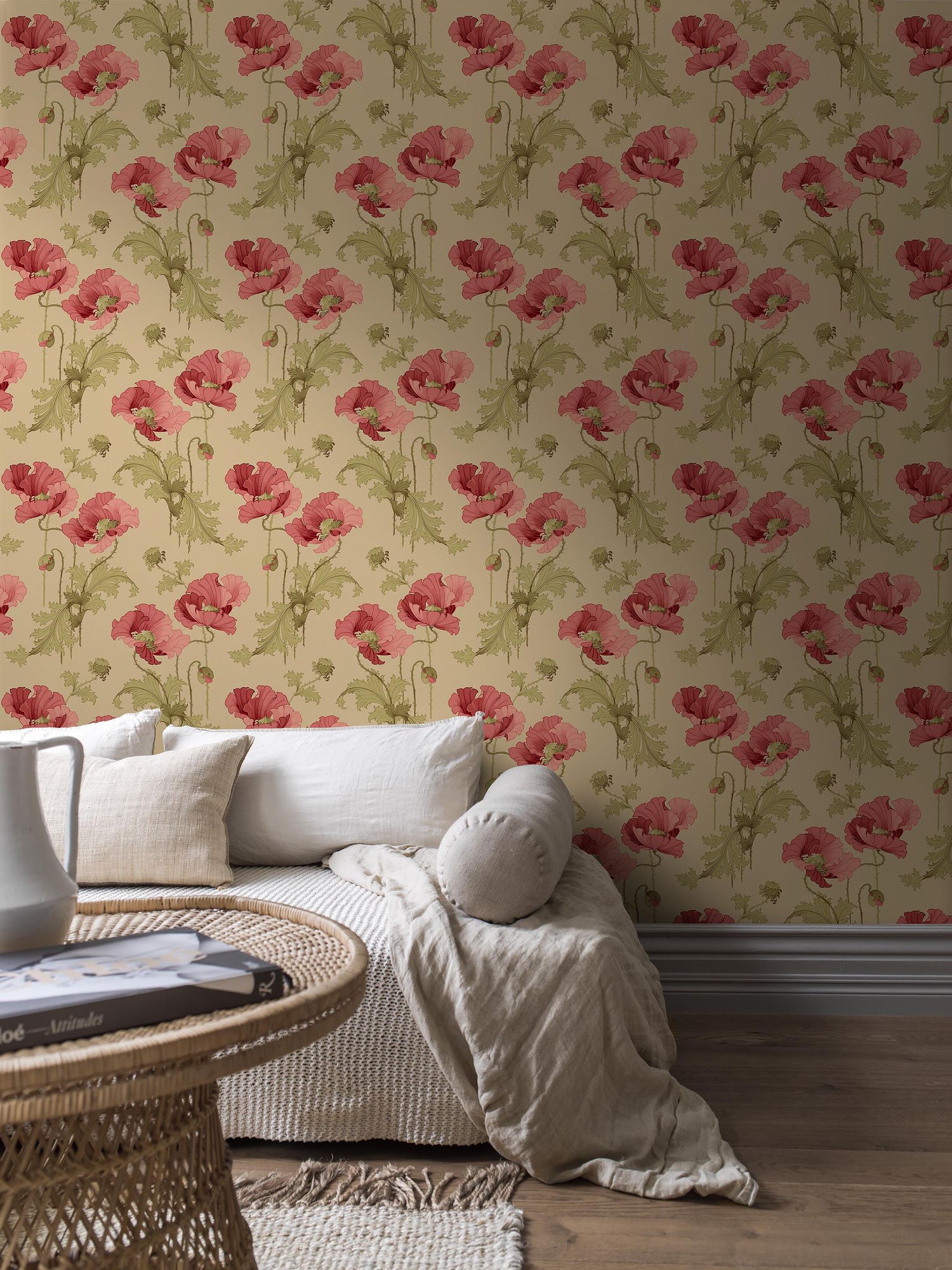 8090 Vallmo Red and Yellow Wallpaper by Boråstapeter