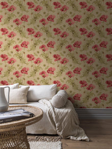 8090 Vallmo Red and Yellow Wallpaper by Boråstapeter