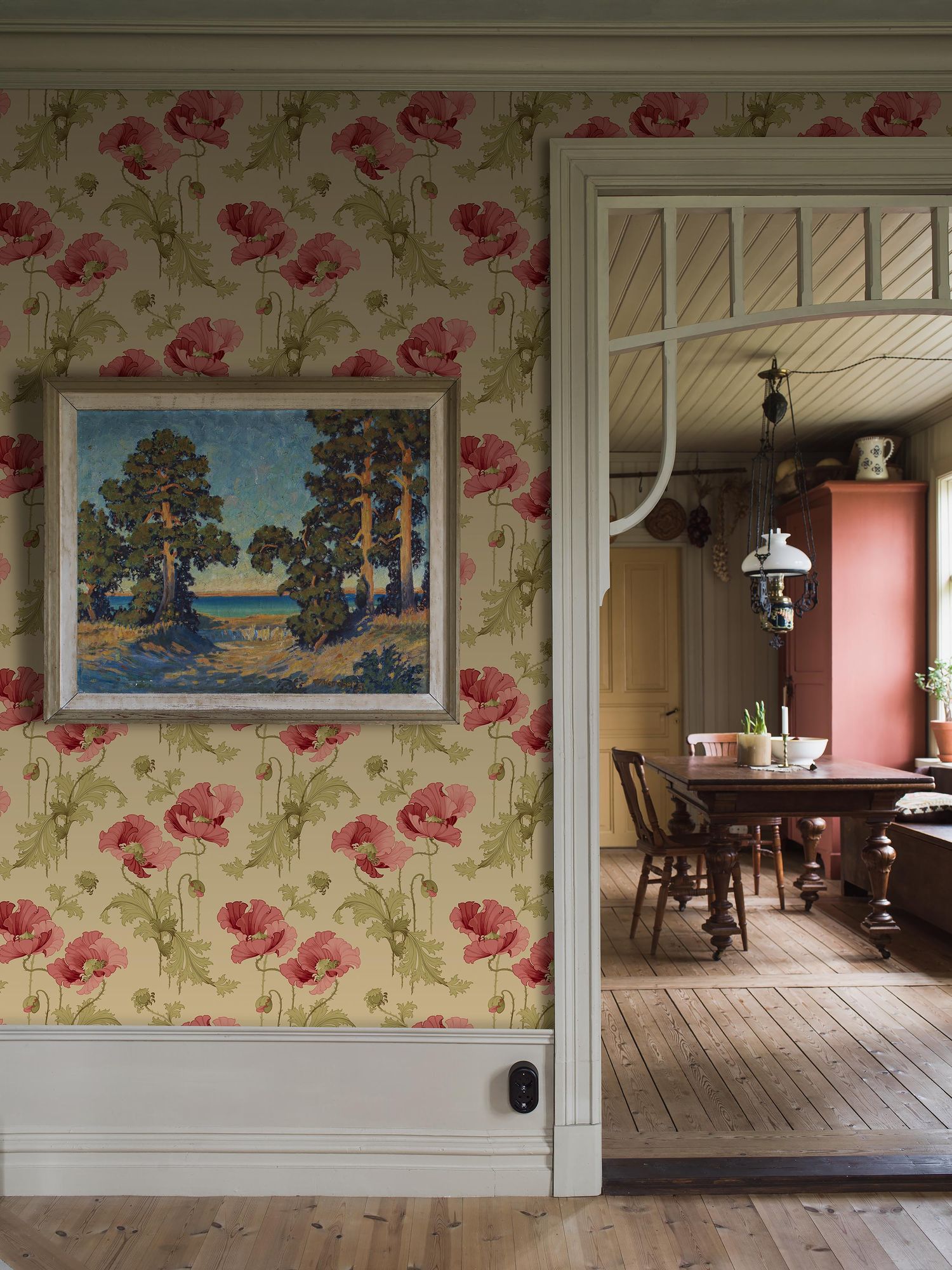 8090 Vallmo Red and Yellow Wallpaper by Boråstapeter