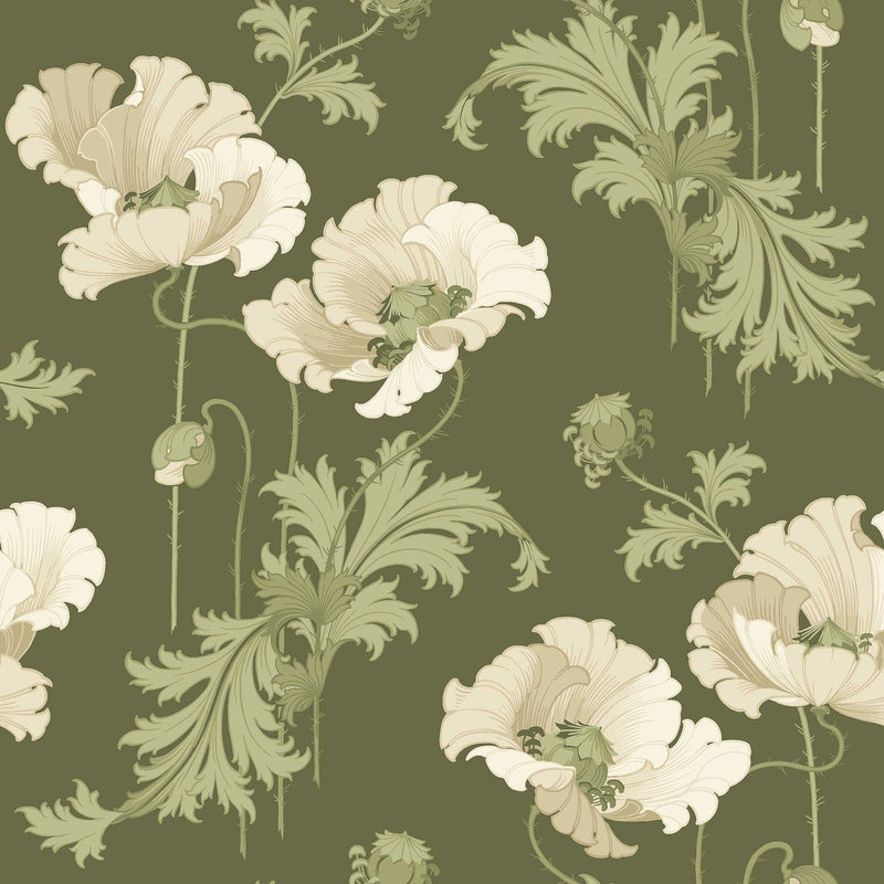 8091 Vallmo Dark Green and White Anno II Wallpaper by Boråstapeter