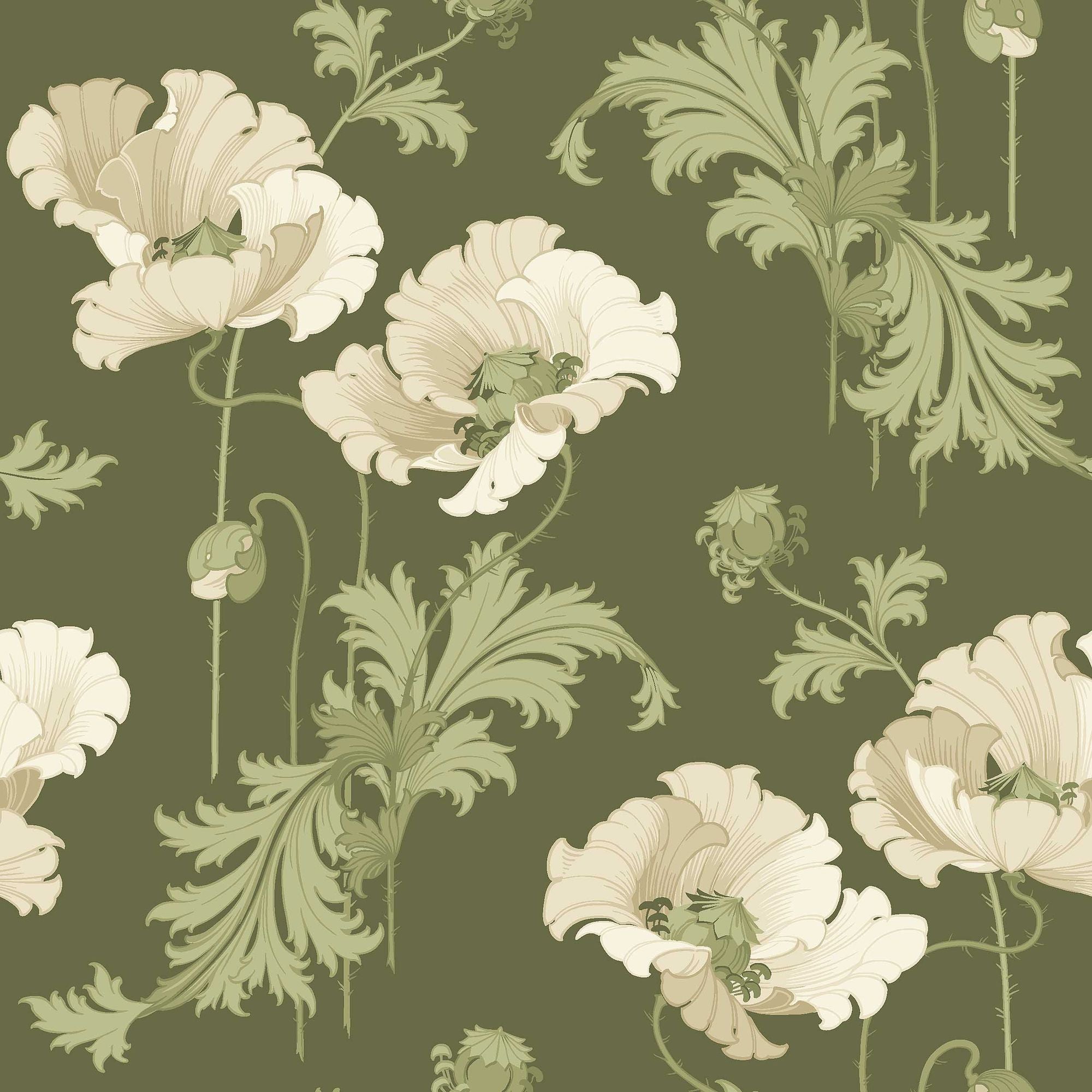 8091 Vallmo Green and White Wallpaper by Boråstapeter