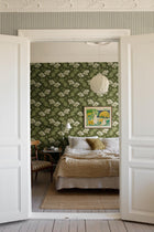 8091 Vallmo Green and White Wallpaper by Boråstapeter