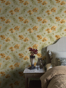 8092 Vallmo Yellow and Green Wallpaper by Boråstapeter