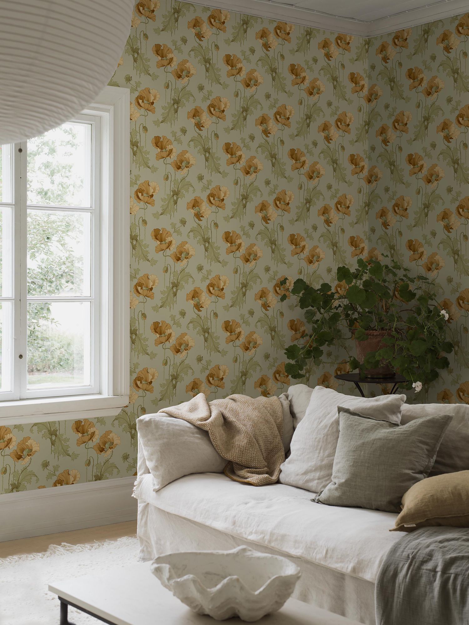 8092 Vallmo Light Yellow and Green Anno II Wallpaper by Boråstapeter