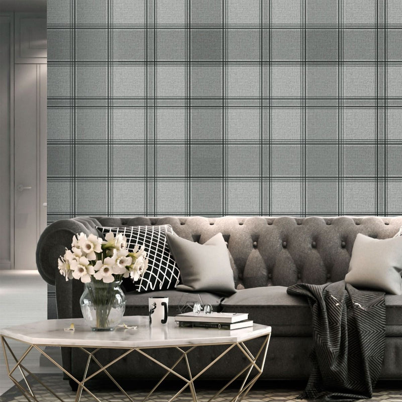 8101 Giorgio Check Gunmetal and Silver Wallpaper By Belgravia