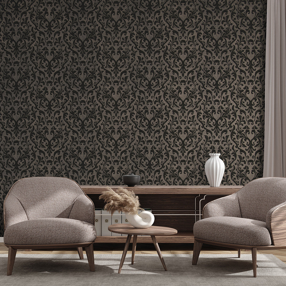 81253 Dark Brown Mayfair / Loft Damask Flock Urban Classics Wallpaper By Hohenberger Galerie