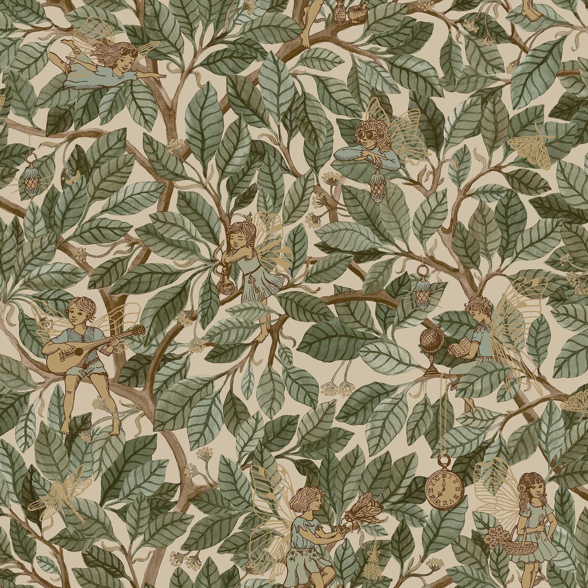 8141 Fairies Green Wallpaper by Boråstapeter