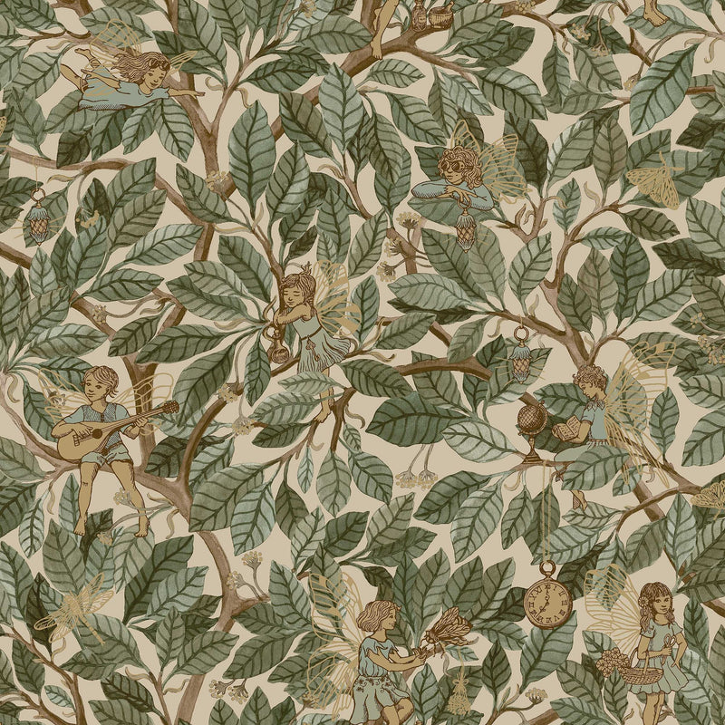 8141 Fairies Green Wallpaper by Boråstapeter