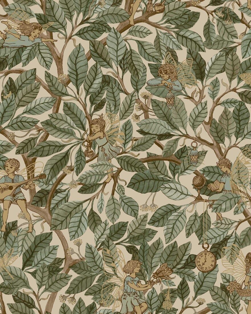 8141 Fairies Green Wallpaper by Boråstapeter