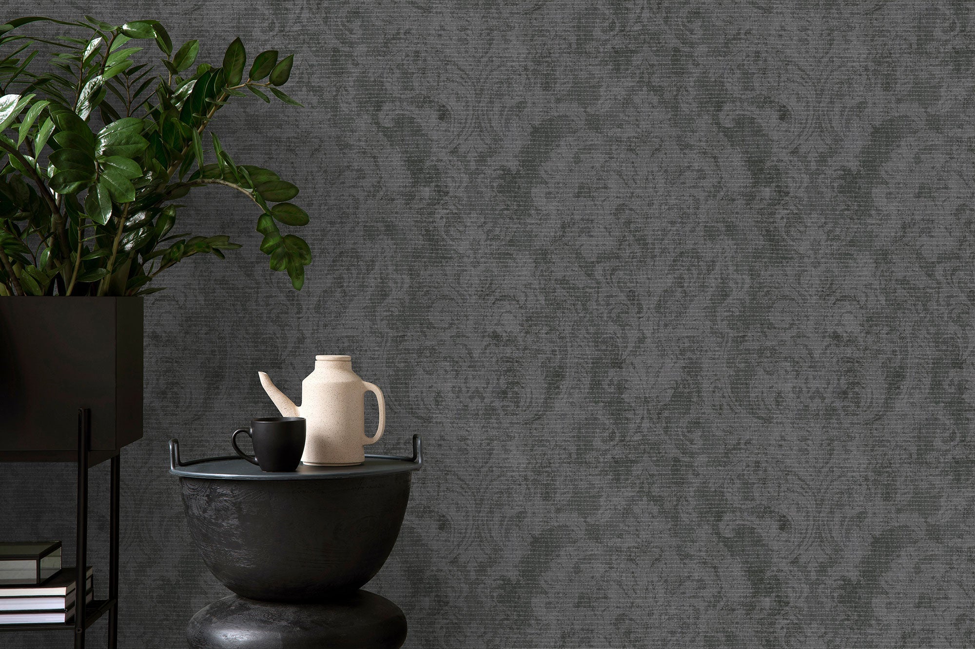 81422 Fleur Black Cerra Wallpaper by Galerie - Room