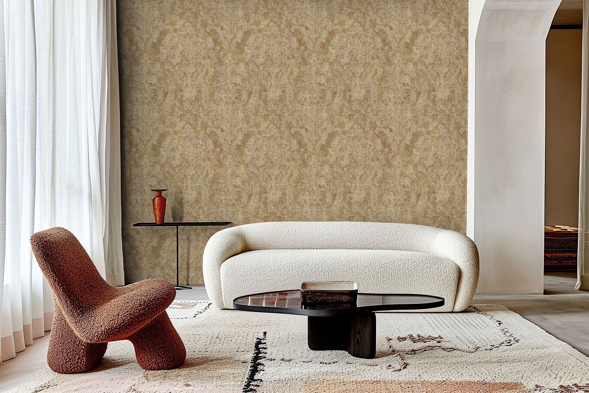 81423 Fleur Gold Cerra Wallpaper by Galerie - Room