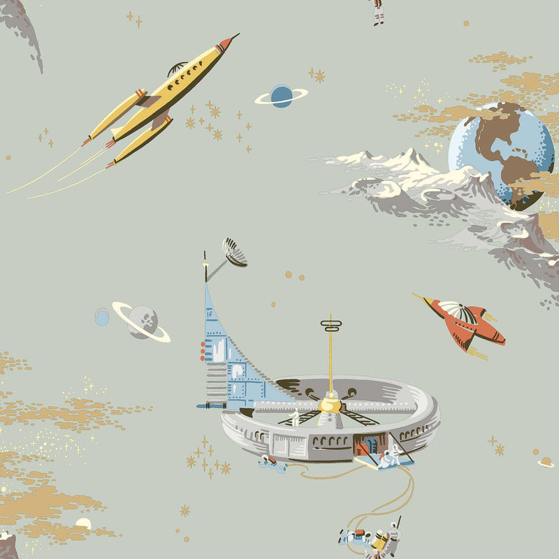 8154 Space Adventure Green Wallpaper by Boråstapeter