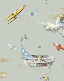 8154 Space Adventure Green Wallpaper by Boråstapeter