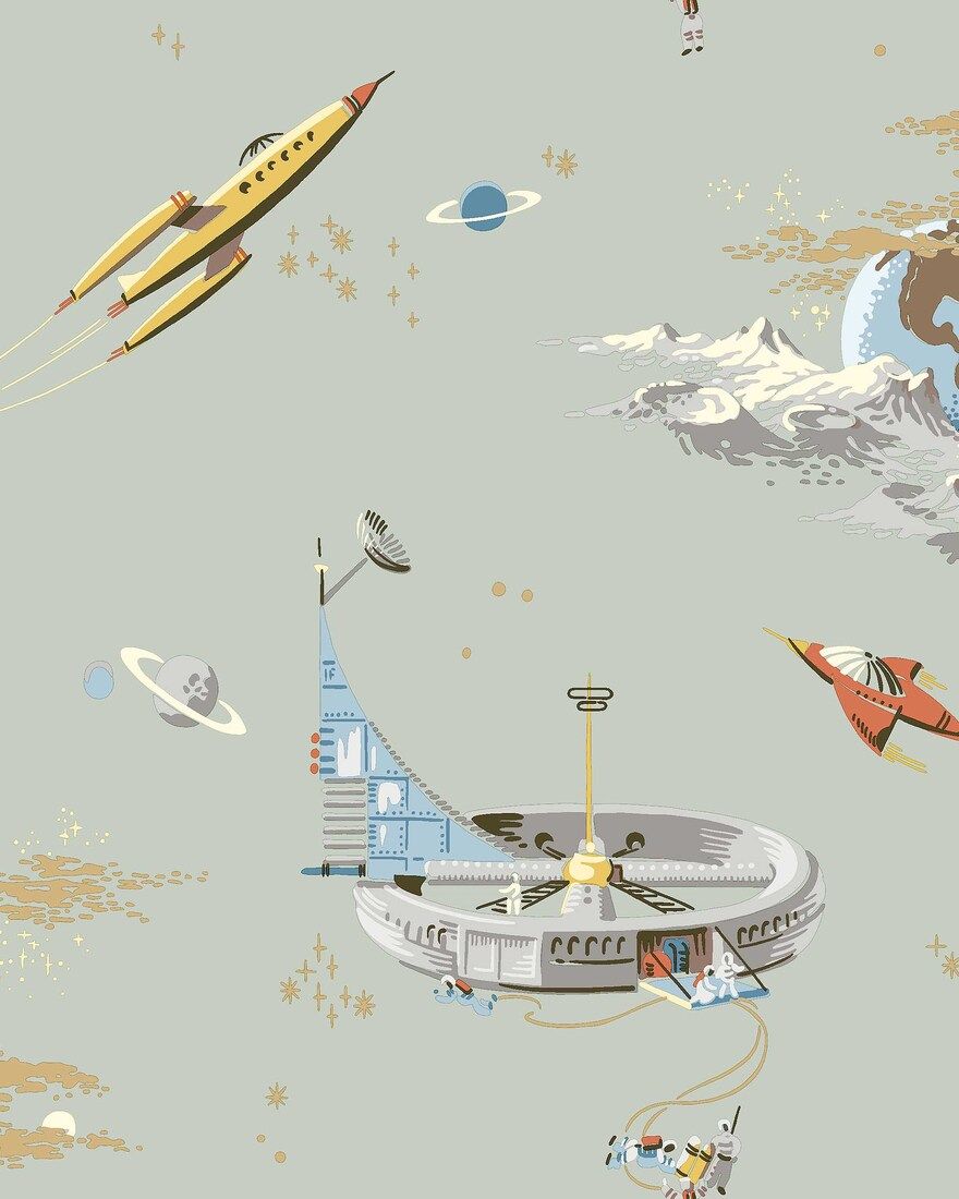8154 Space Adventure Green Wallpaper by Boråstapeter