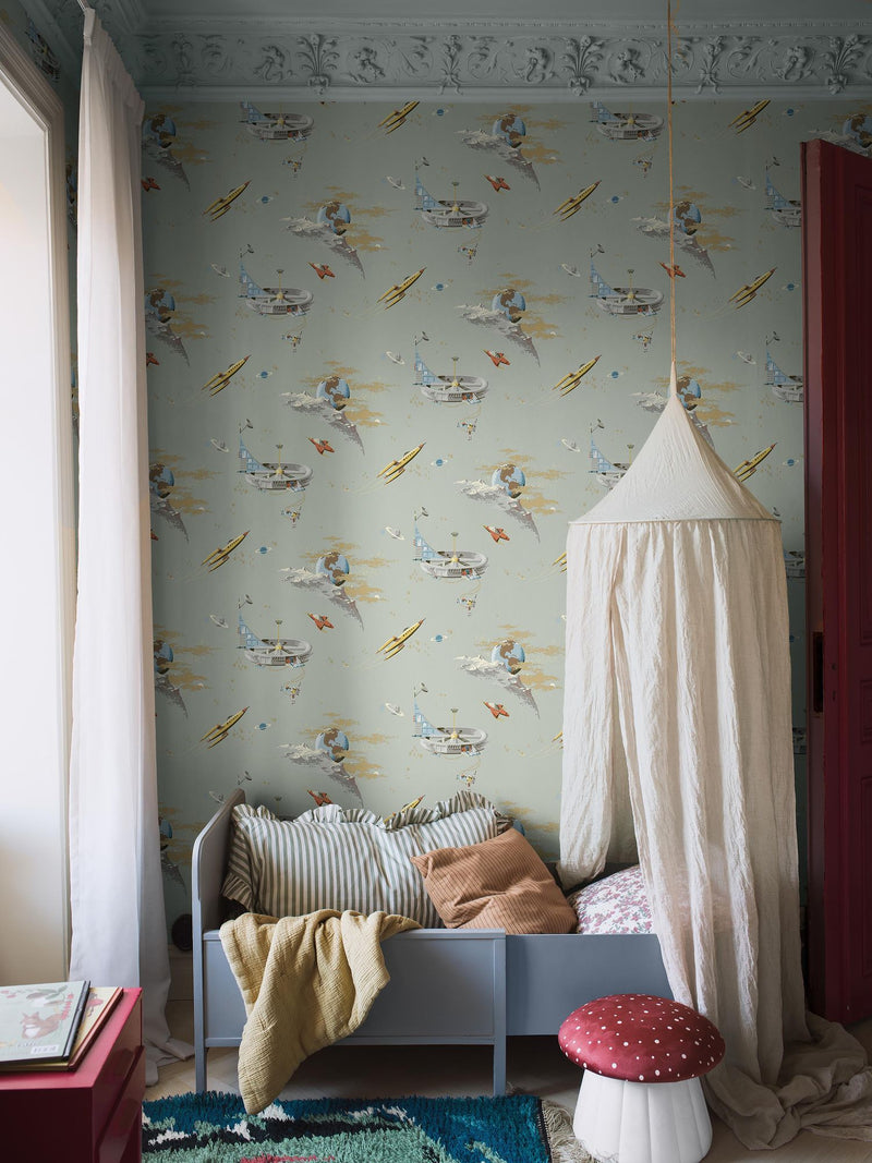 8154 Space Adventure Green Wallpaper by Boråstapeter