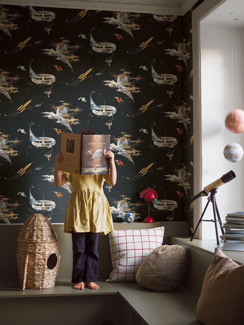 8155 Space Adventure Black Wallpaper by Boråstapeter
