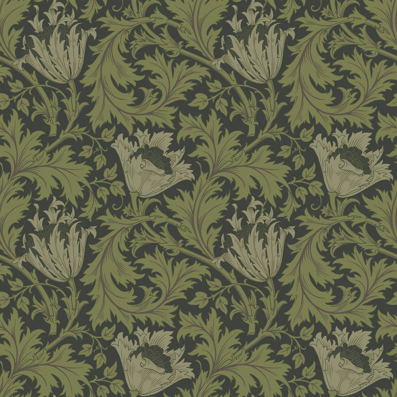 82005 Anemone Hidden Treasures Green Black Wallpaper By Galerie