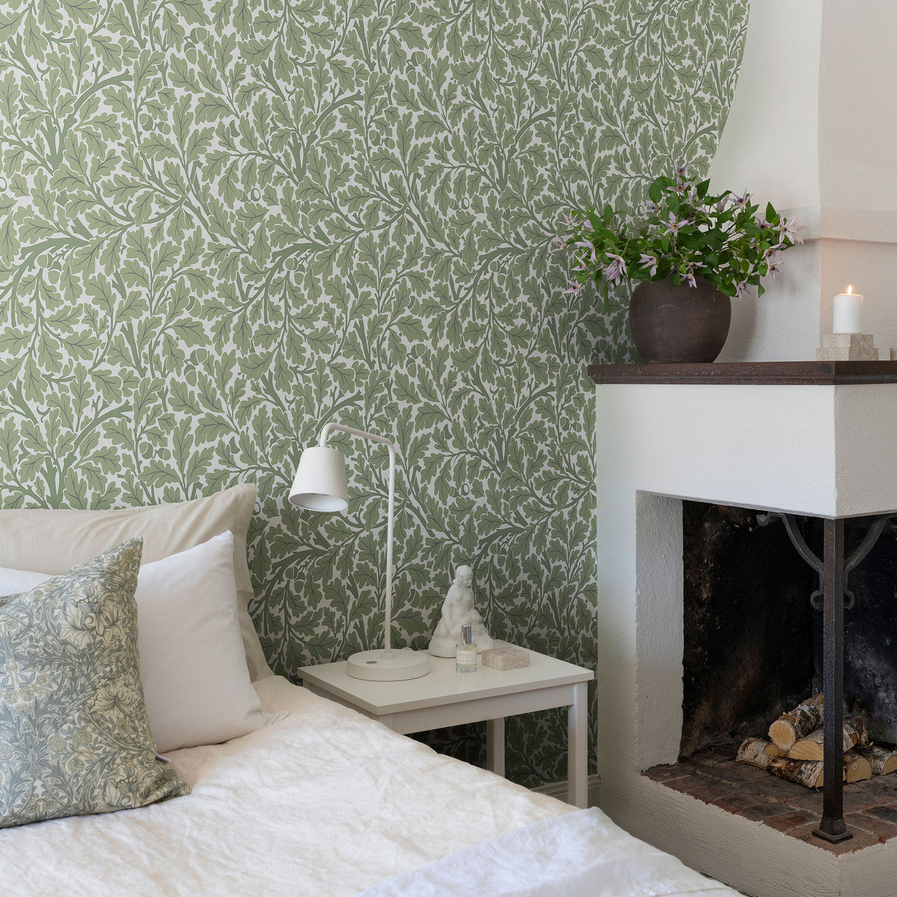 82028 Oak Tree Hidden Treasures White Green Wallpaper By Galerie