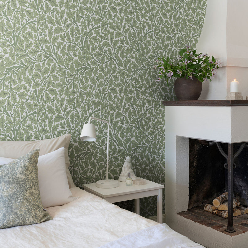 82028 Oak Tree Hidden Treasures White Green Wallpaper By Galerie