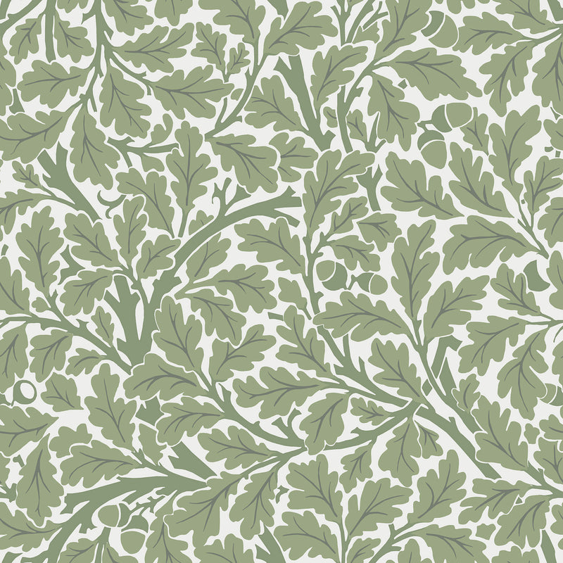 82028 Oak Tree Hidden Treasures White Green Wallpaper By Galerie