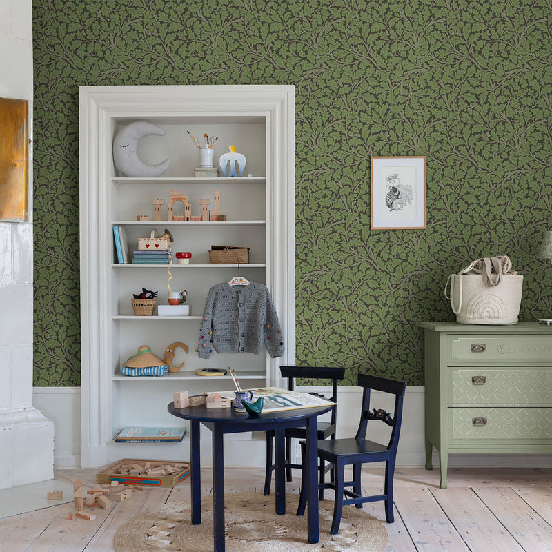 82030 Oak Tree Hidden Treasures Black Green Wallpaper By Galerie