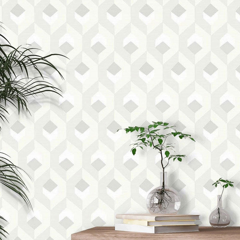 SWHT82050102 Hexacube So White 4 Wallpaper by Casadeco