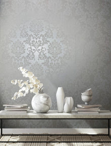 82091 Grey Damask Wallpaper Industrial Effects By Galerie