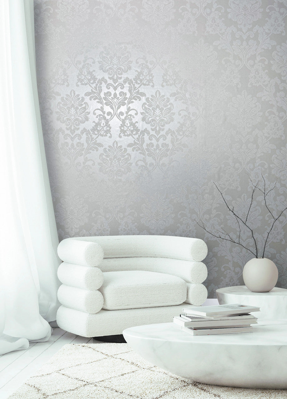 82091 Grey Damask Wallpaper Industrial Effects By Galerie