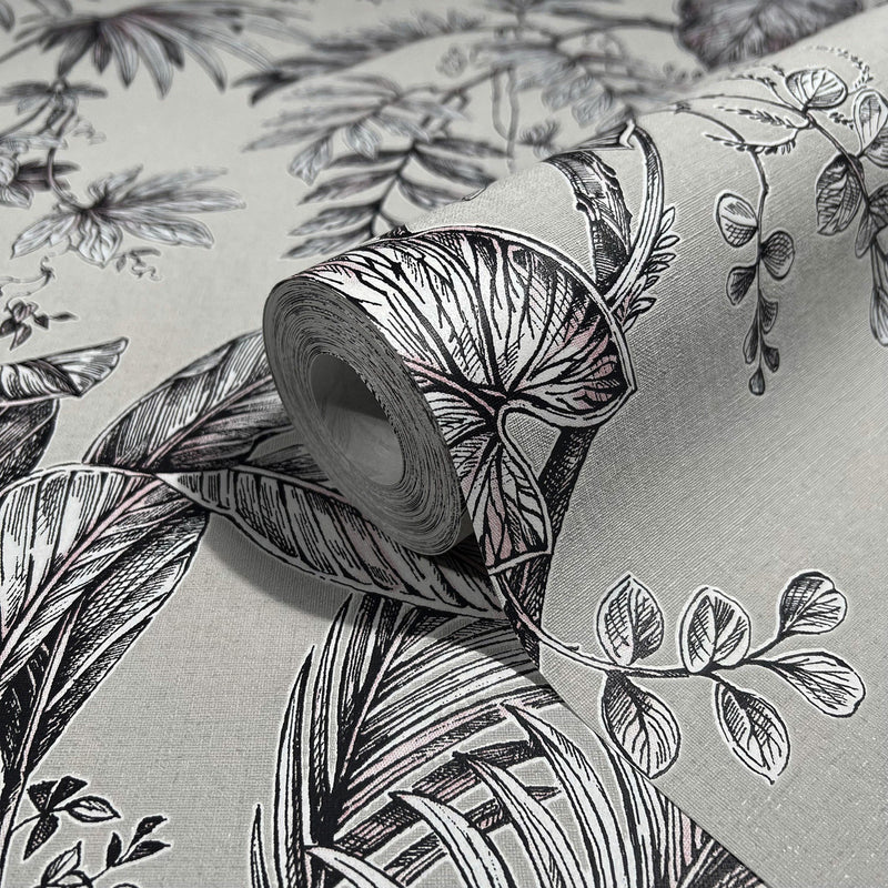 82338 Palm Leaf The New Design Book Beige and Black Wallpaper By Galerie
