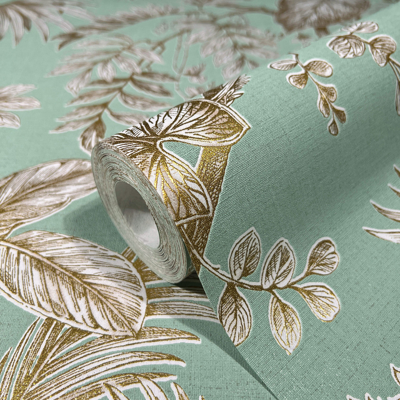 82341 Palm Leaf The New Design Book Green and Gold Wallpaper By Galerie