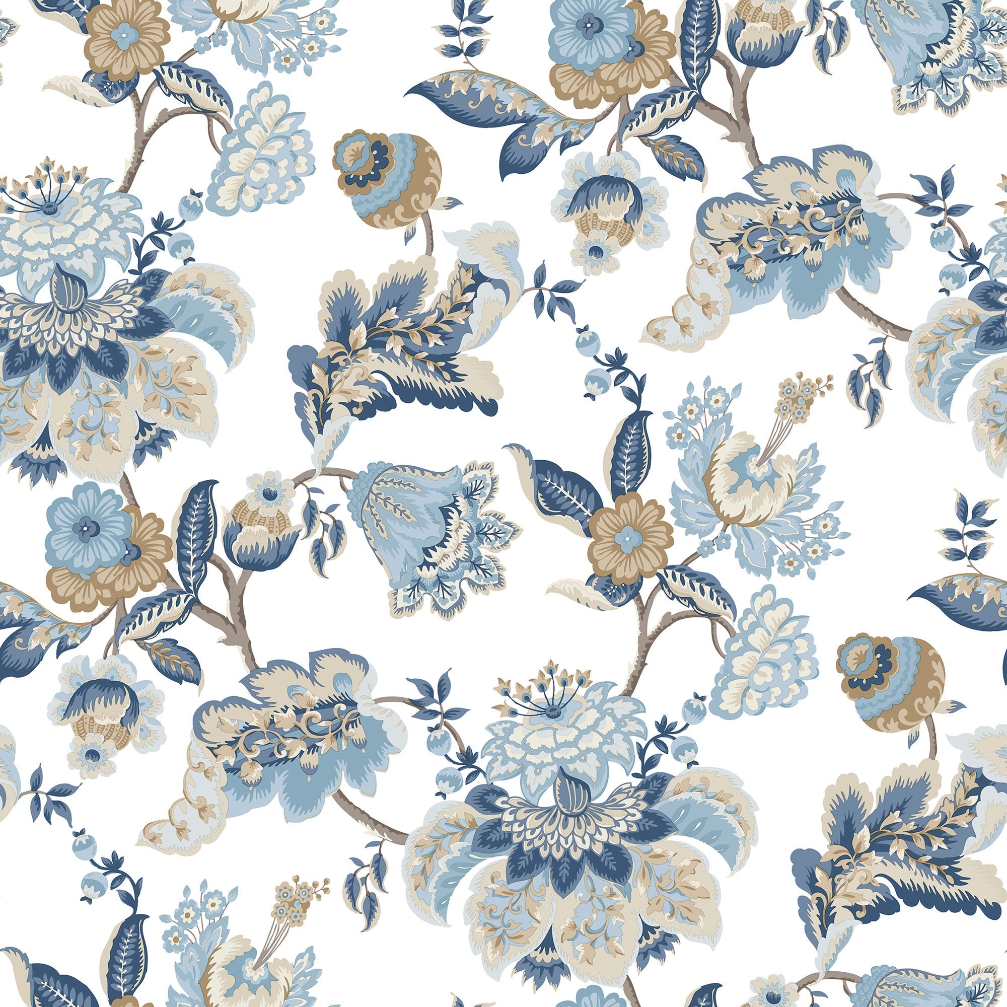 Jacobin Garden Blue Blooming Garden Wallpaper by Galerie
