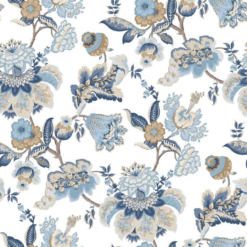 Jacobin Garden Blue Blooming Garden Wallpaper by Galerie