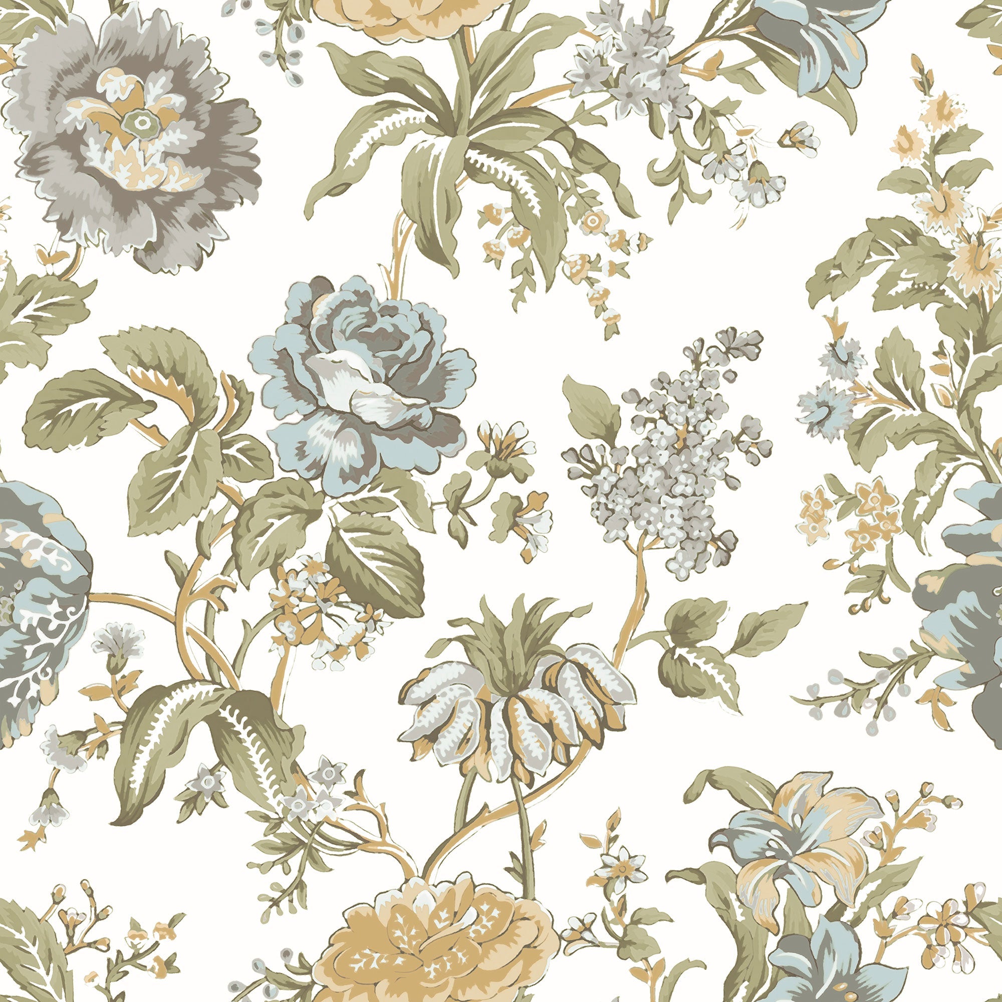 Oriente Garden Light Blue Gray Blooming Garden Wallpaper by Galerie