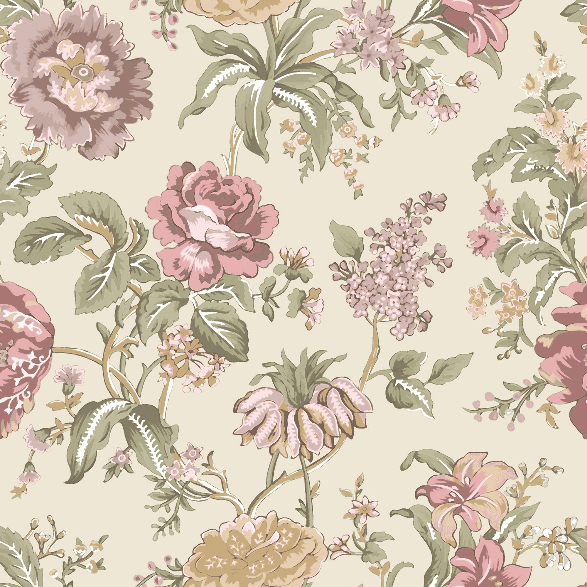Oriente Garden Pink Blooming Garden Wallpaper by Galerie