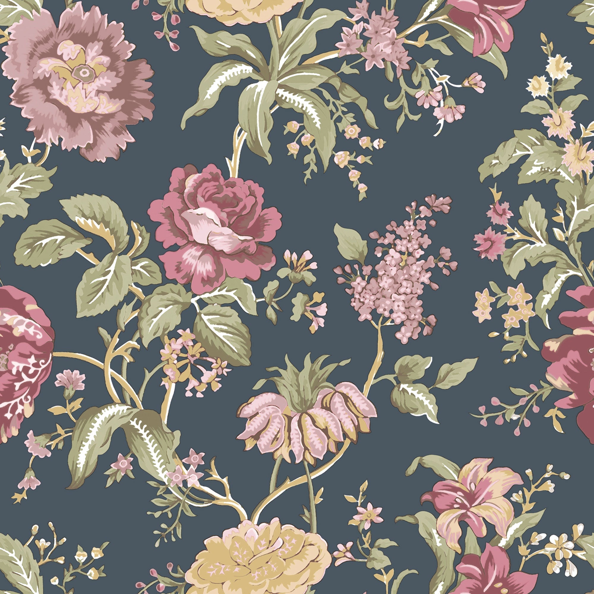 Oriente Garden Blue Blooming Garden Wallpaper by Galerie
