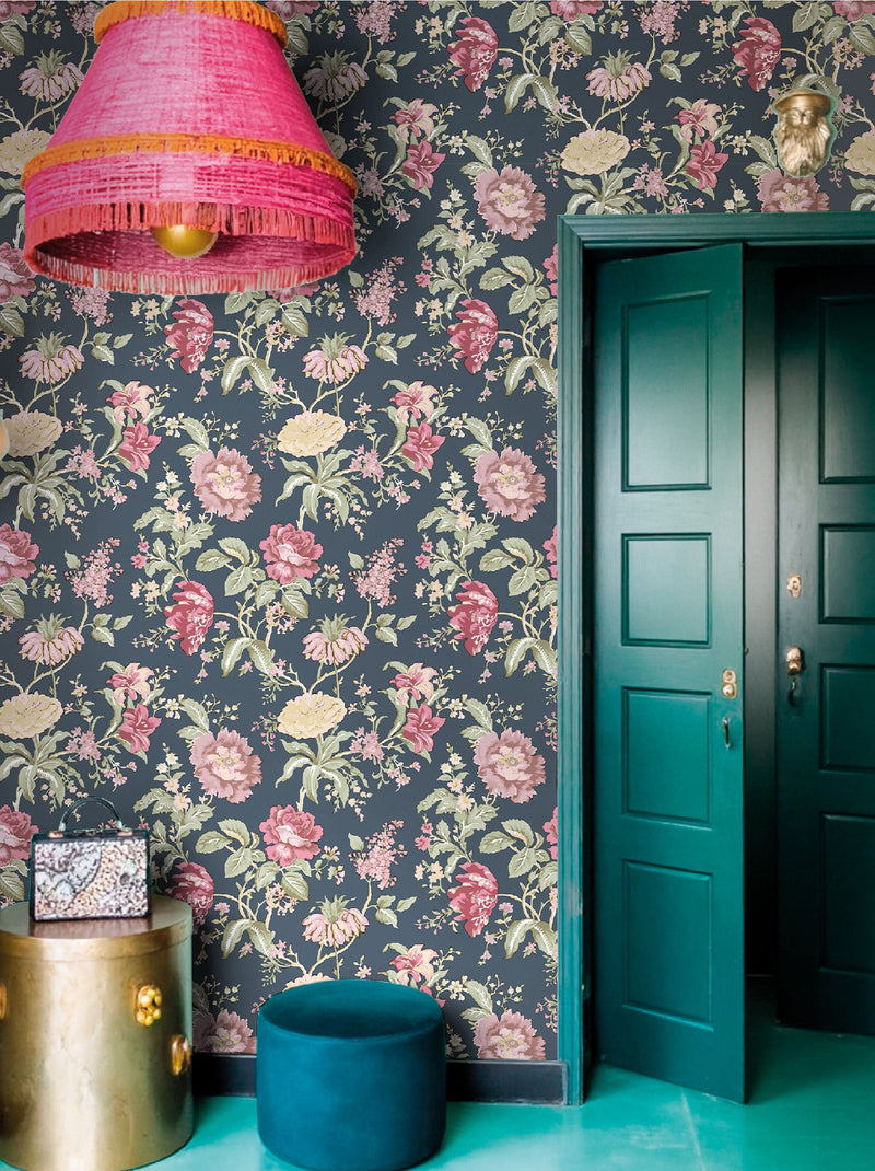 Oriente Garden Blue Blooming Garden Wallpaper by Galerie