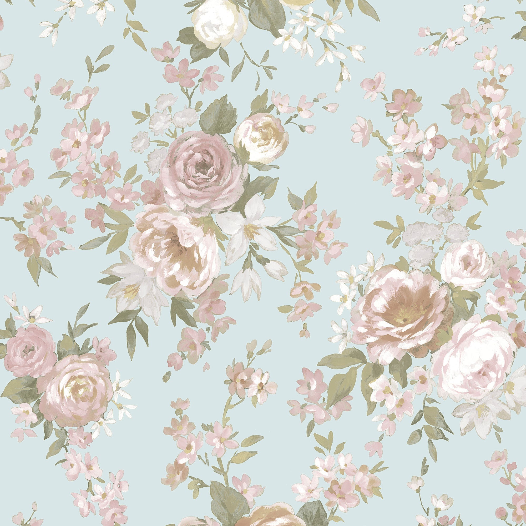 Rose Victoria Garden Light Green Blooming Garden Wallpaper by Galerie