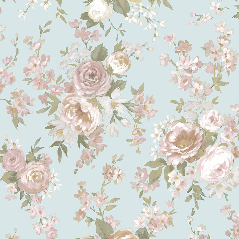 Rose Victoria Garden Light Green Blooming Garden Wallpaper by Galerie