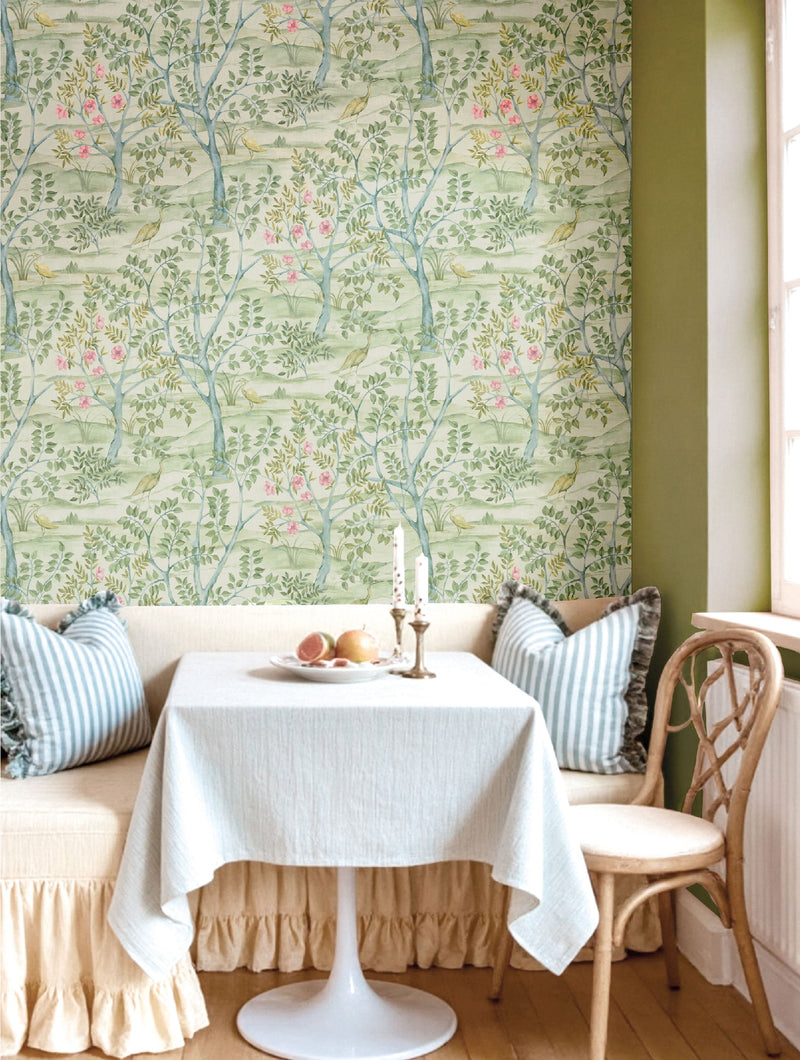 Albero Garden Light Green Blooming Garden Wallpaper by Galerie