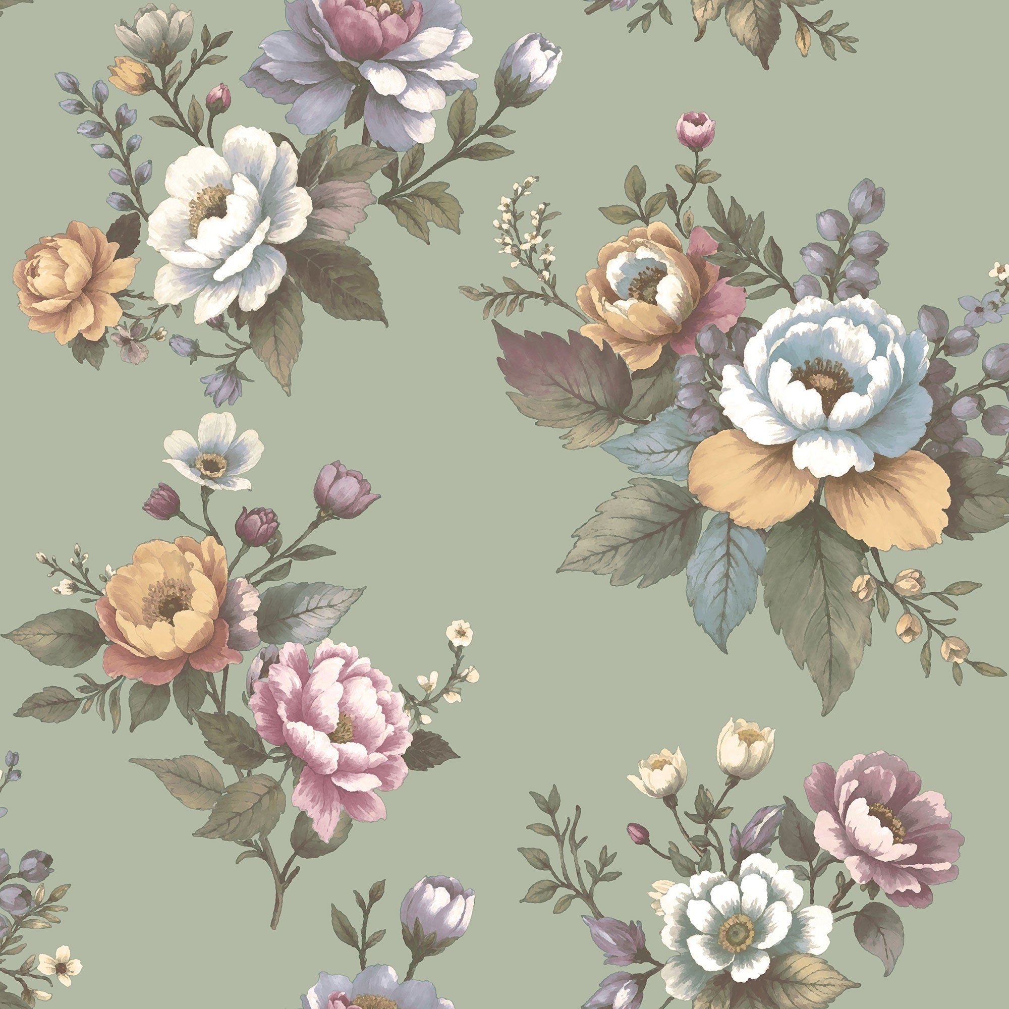 Vintage Garden Light Green Blooming Garden Wallpaper by Galerie