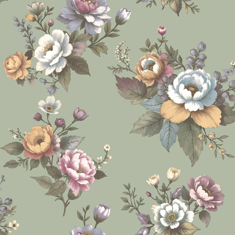 Vintage Garden Light Green Blooming Garden Wallpaper by Galerie