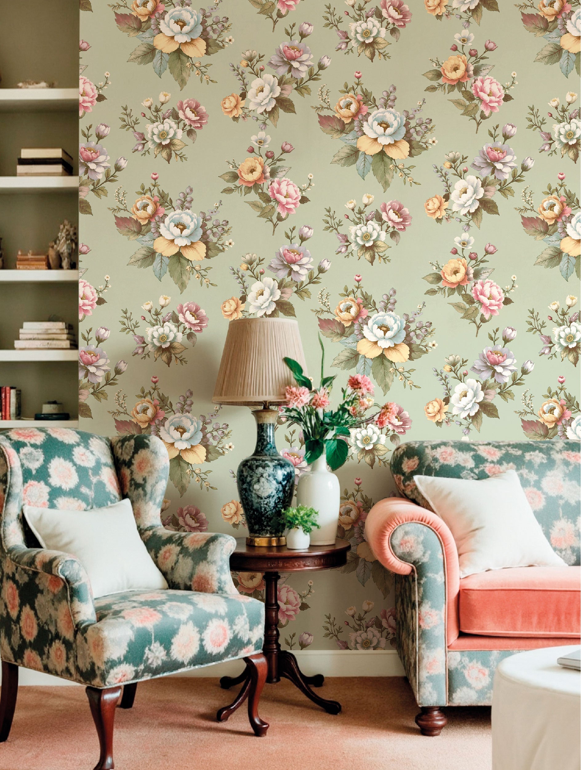 Vintage Garden Light Green Blooming Garden Wallpaper by Galerie