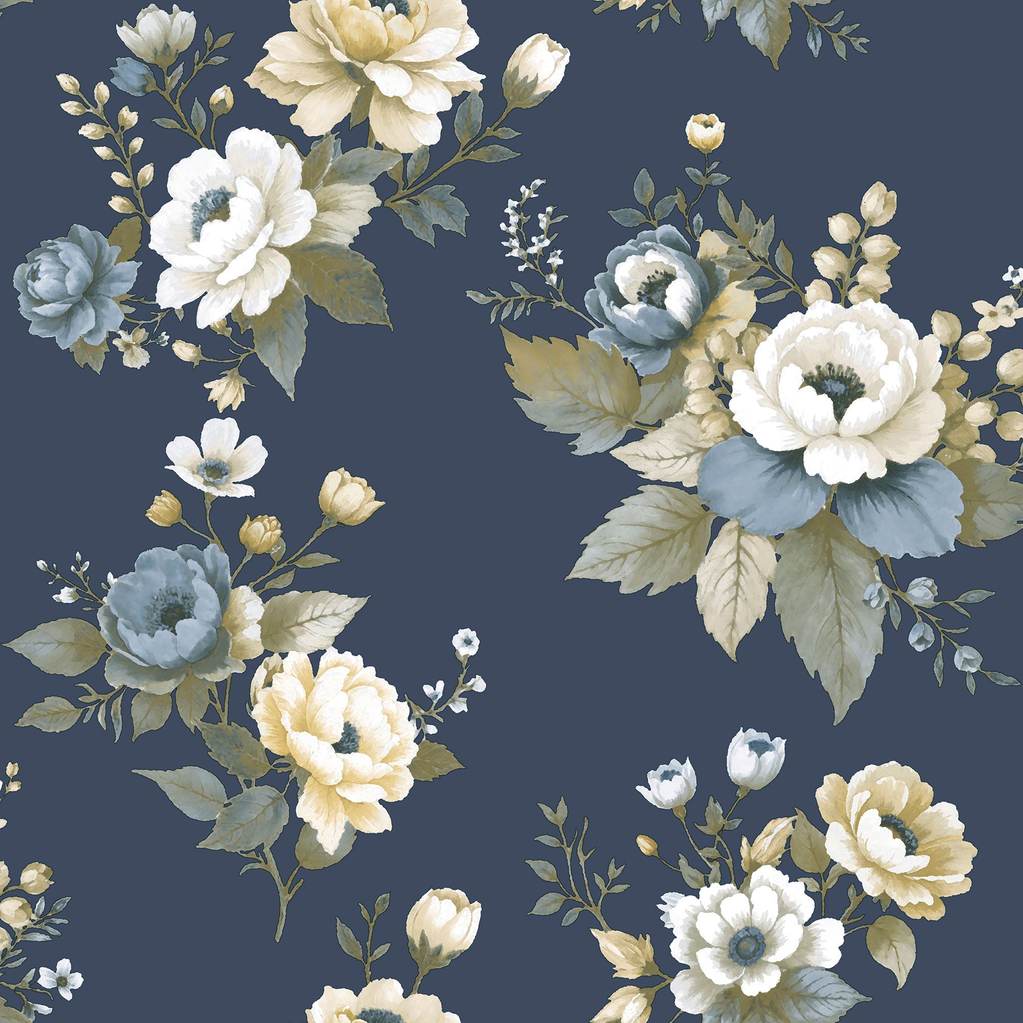 Vintage Garden Blue Blooming Garden Wallpaper by Galerie